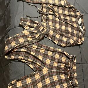 Stylish Plaid Women's Top and Bottom Two Piece Set